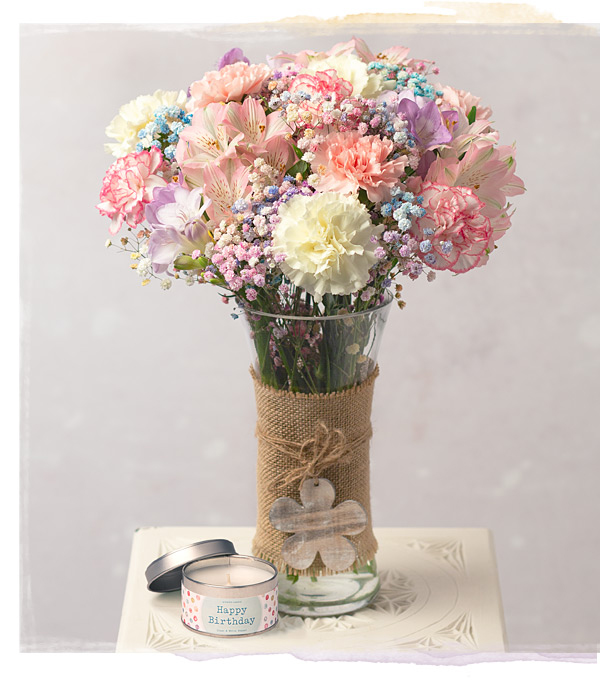 Flowers & Candle Birthday Gift - Only &pound;24.30 delivered