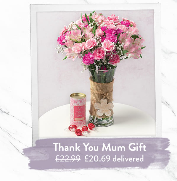 Spray Carnations and Pink Alstroemeria with chocolate truffles tin