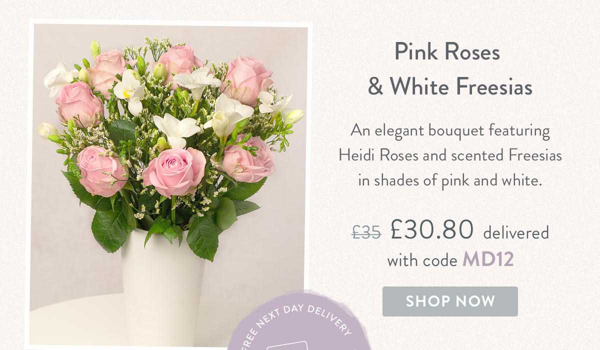 Pink Roses & White Freesias - Only &pound;30.80 delivered