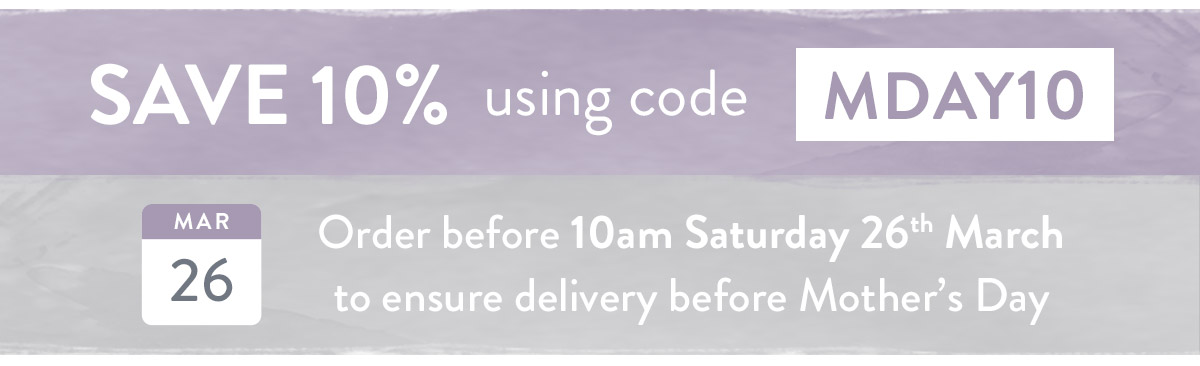 Save 10% on all orders using code MDAY10