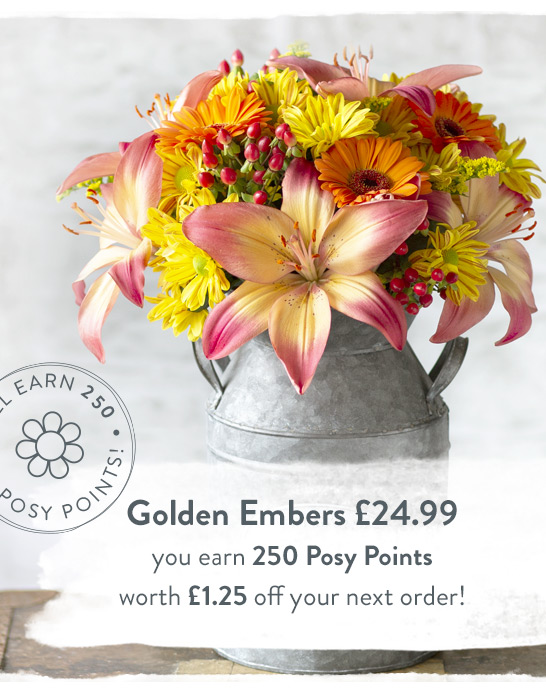 Earn up to 250 Posy Points when you order our Golden Embers bouquet
