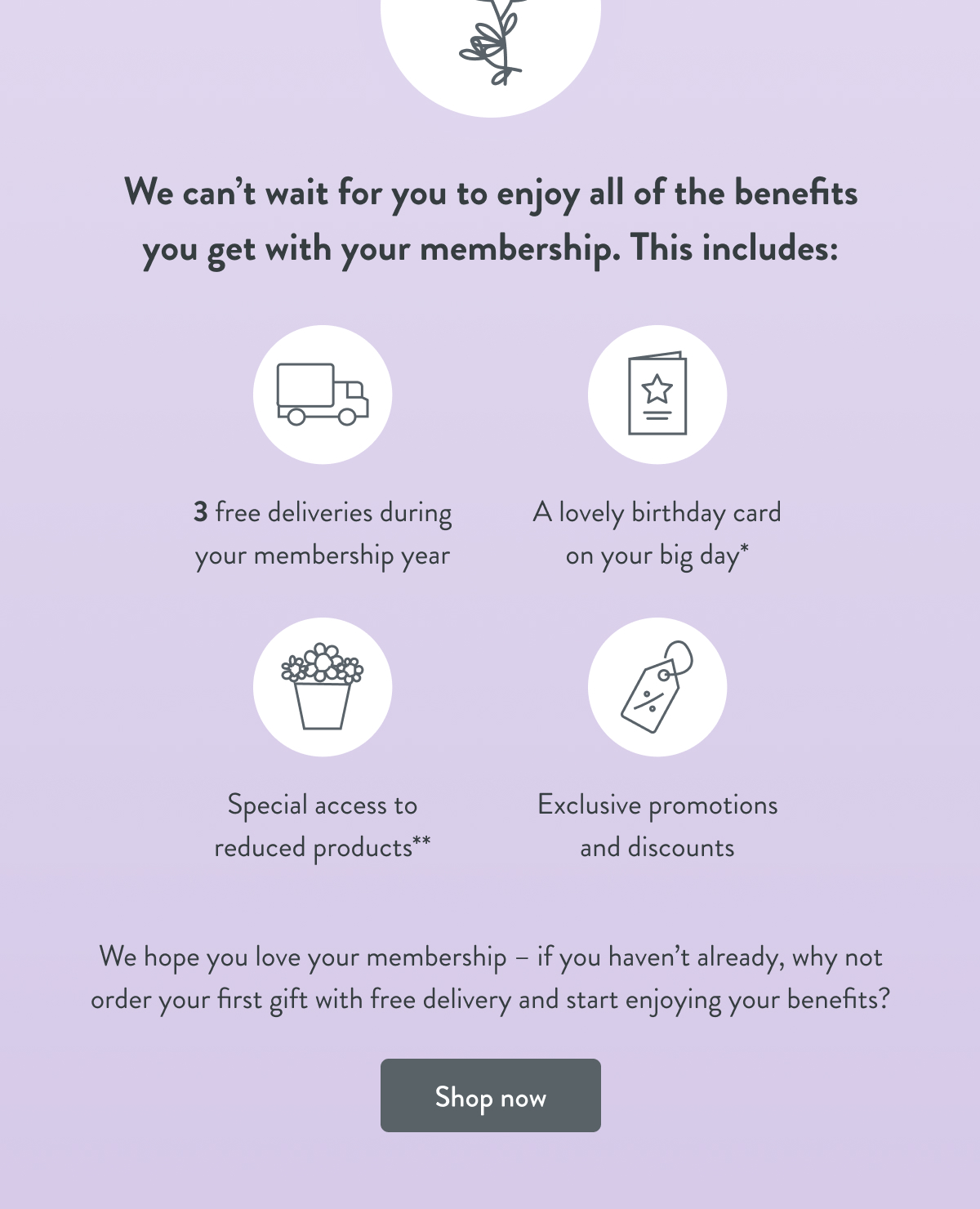 We can't wait to enjoy all of the benefits you get with your membership